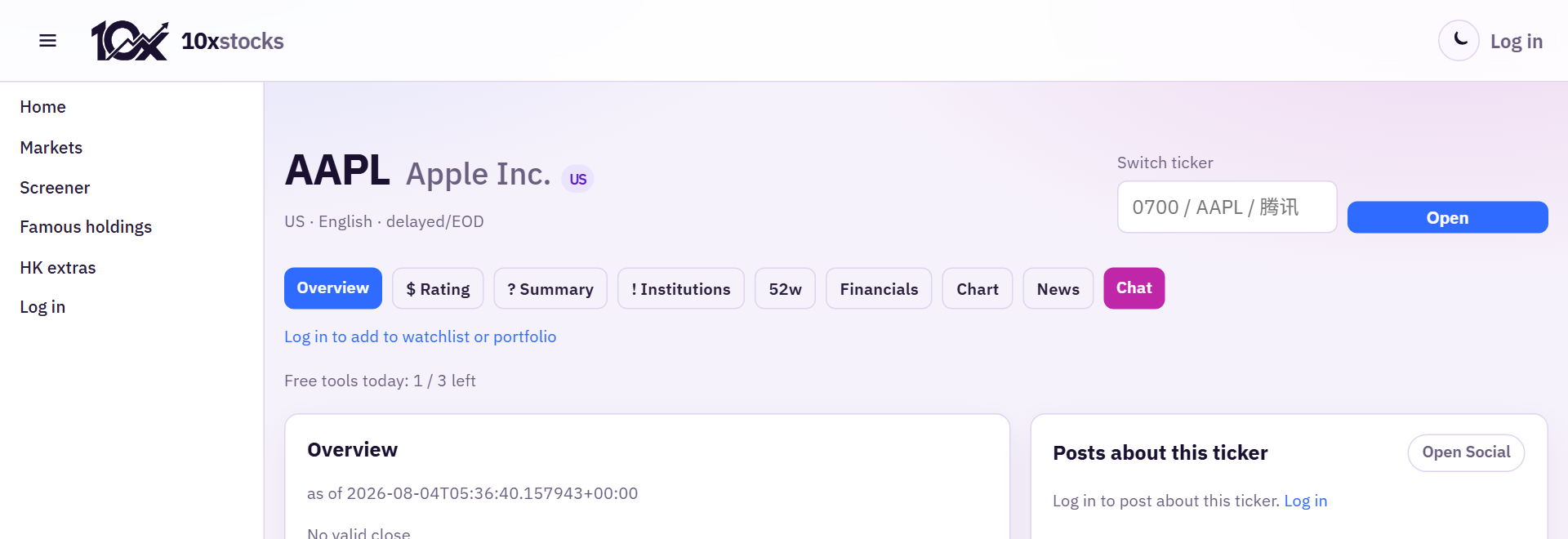 US ticker tools — Institutions and Financials